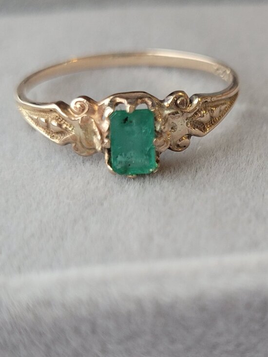 Victorian Natural Emerald Ring Antique Ostby Barton May Birthstone 10k - Picture 2 of 15